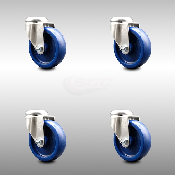 4 Inch 316SS Solid Polyurethane Wheel Swivel Bolt Hole Caster Set